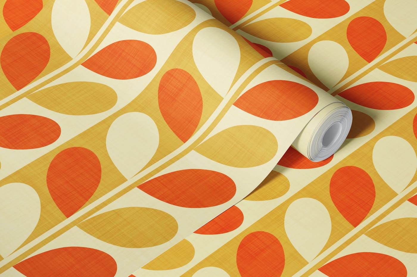 Midcentury Modern Leaves Orange Yellow Bright wallpaper roll