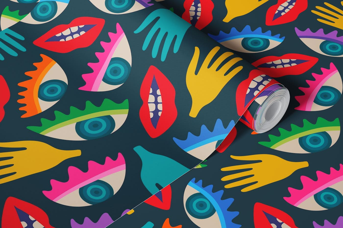 DISEMBODIED Bright Surrealism Eyes - Large wallpaper roll