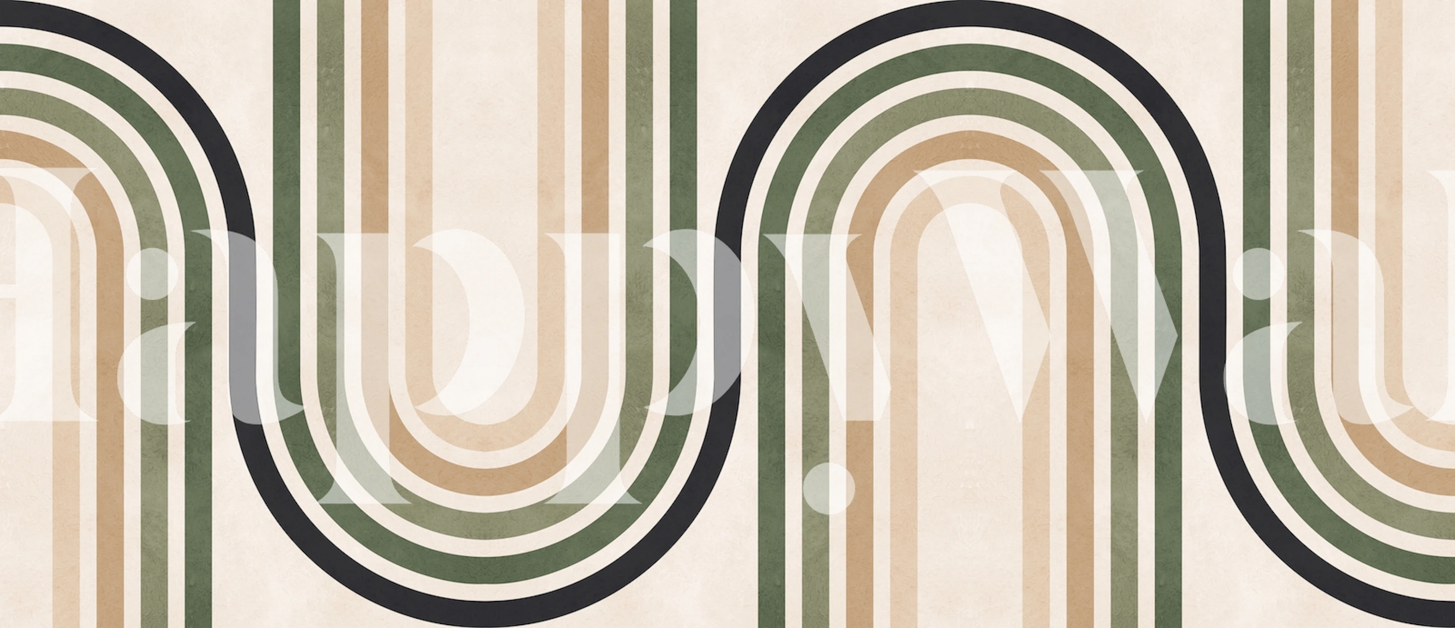 Curved lines in green and beige colors, geometric wallpaper