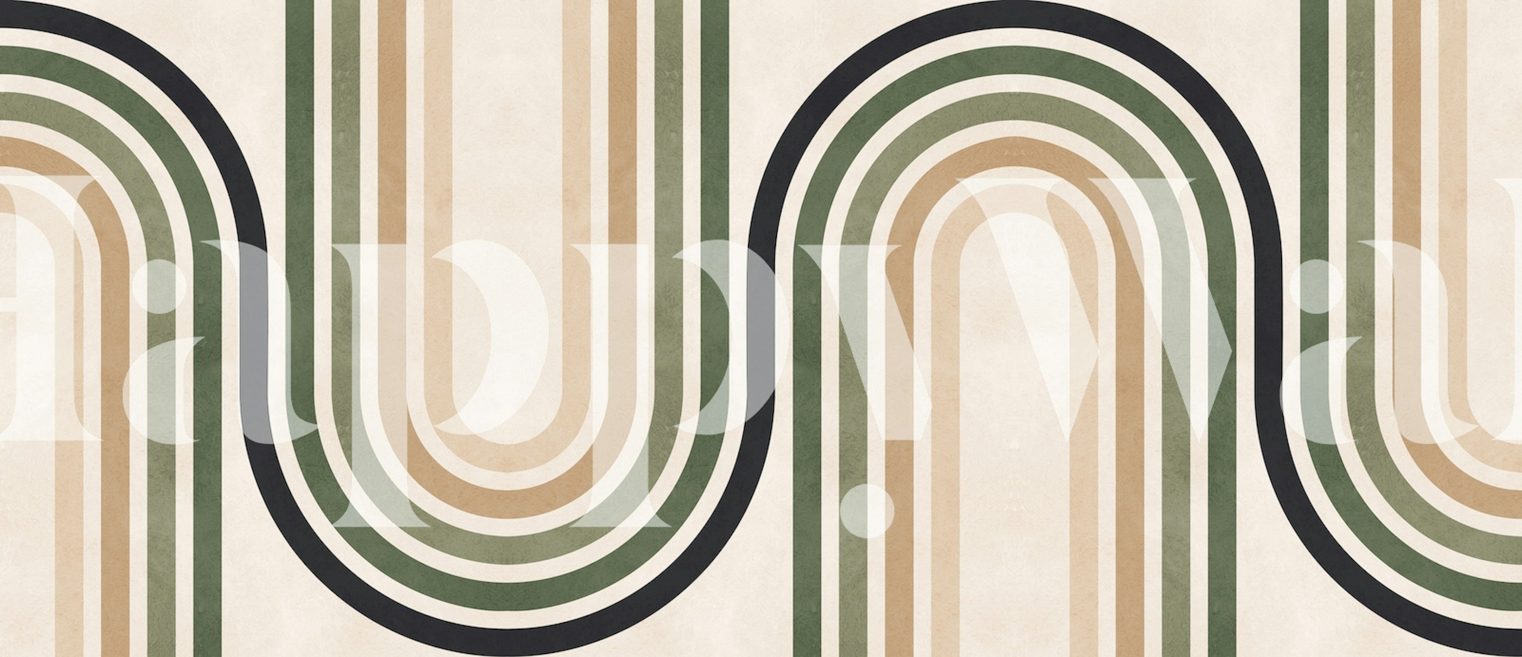 Curved lines in green and beige colors, geometric wallpaper