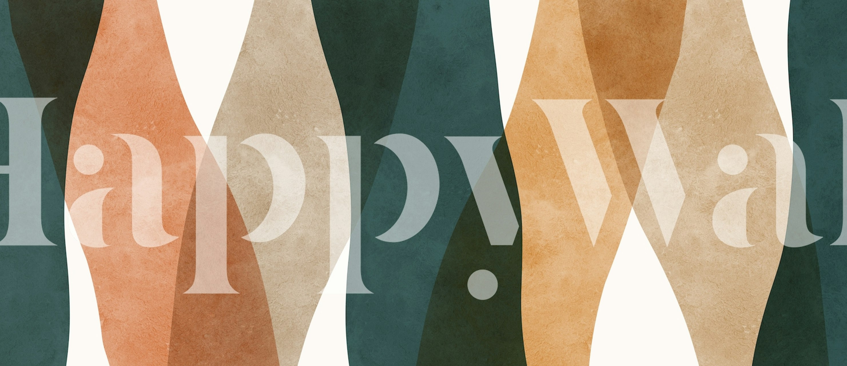 Bohemian style wall mural with abstract geometric shapes in terracotta, green, and tan colors