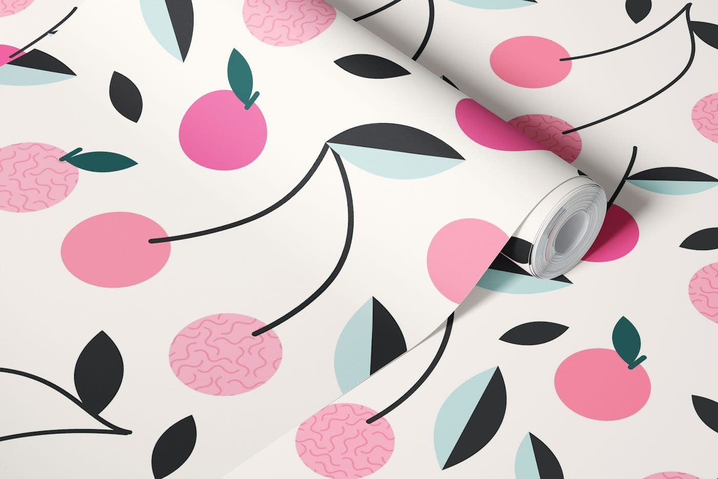 Cherries Pink Pattern wallpaper roll