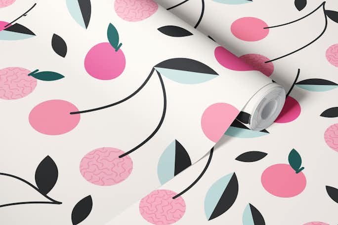 Cherries Pink Patternwallpaper roll