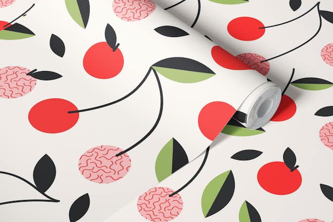 Cherries Red Patternwallpaper roll