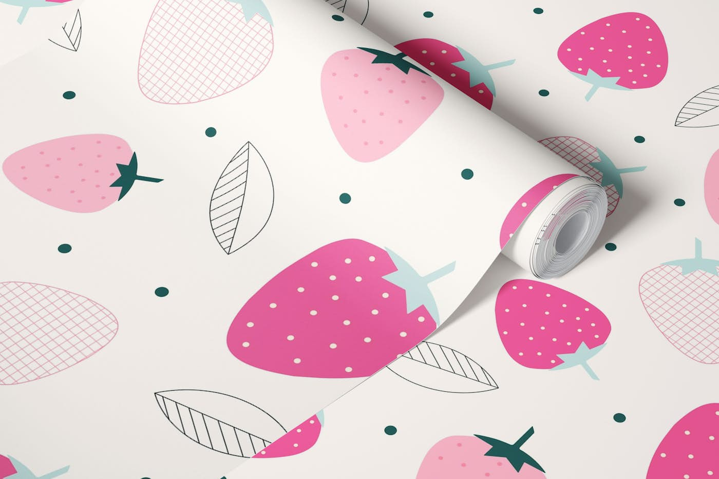 Strawberries Pink Pattern wallpaper roll