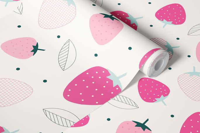 Strawberries Pink Patternwallpaper roll