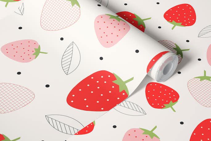 Strawberries Red Patternwallpaper roll