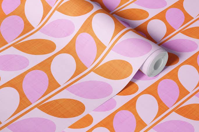 Midcentury Modern Leaves Orange and Pinkwallpaper roll