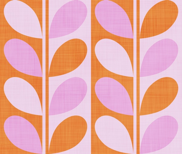 Midcentury Modern Leaves Orange and Pink