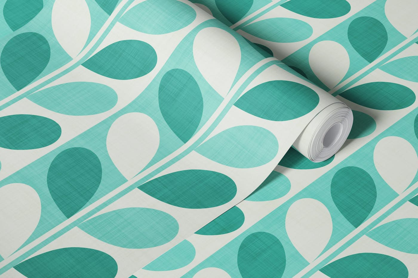 Midcentury Modern Leaves in Teal Mint Green wallpaper roll