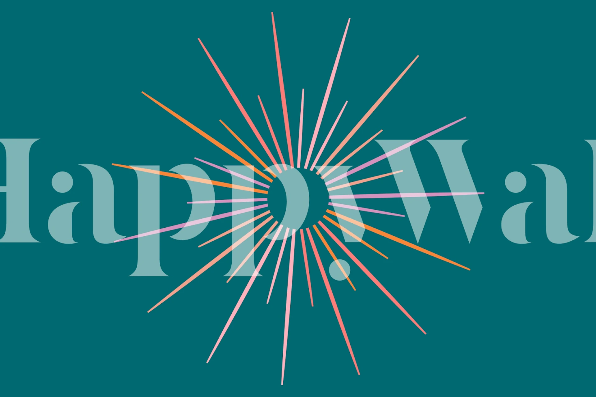 Mural de parede sunburst de inspiração retrô em tons quentes e frios