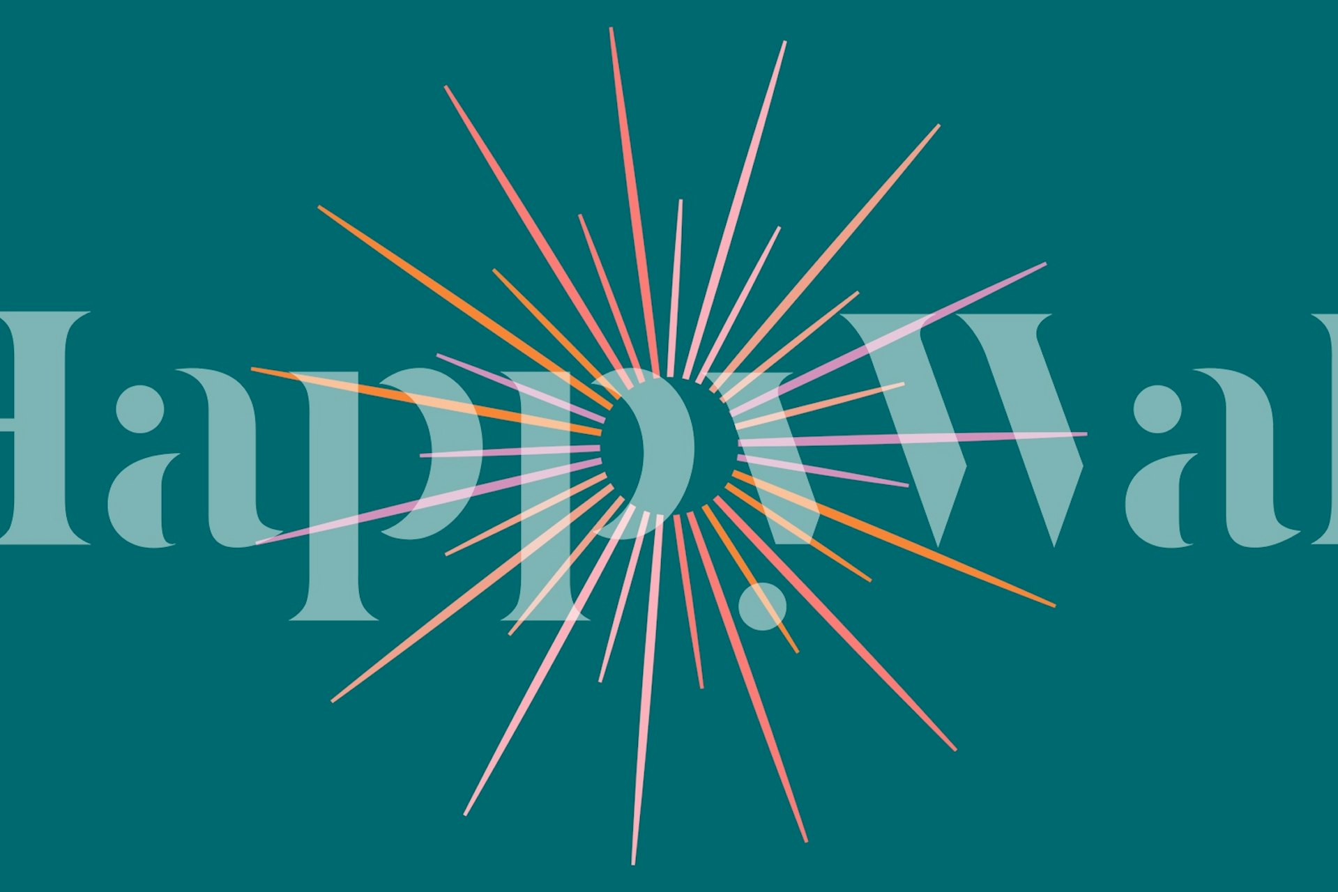 Retro-inspired sunburst wall mural in warm and cool hues