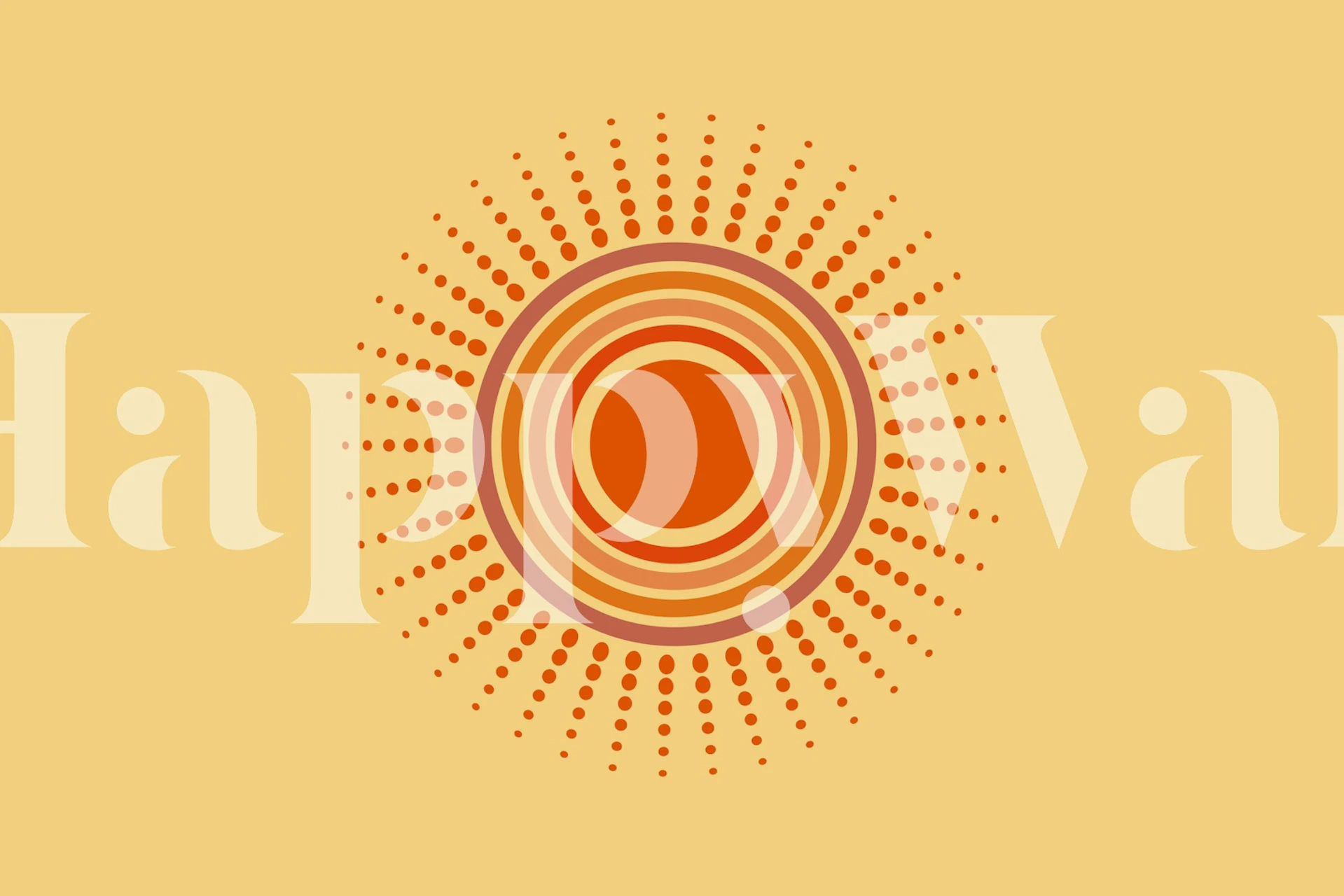 Radiant sunburst wall mural in warm amber tones