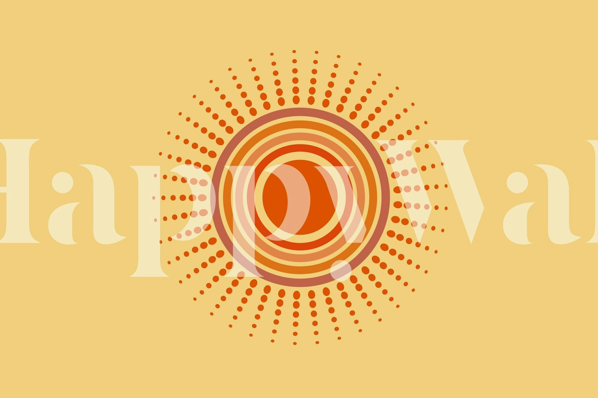 Radiant sunburst wall mural in warm amber tones