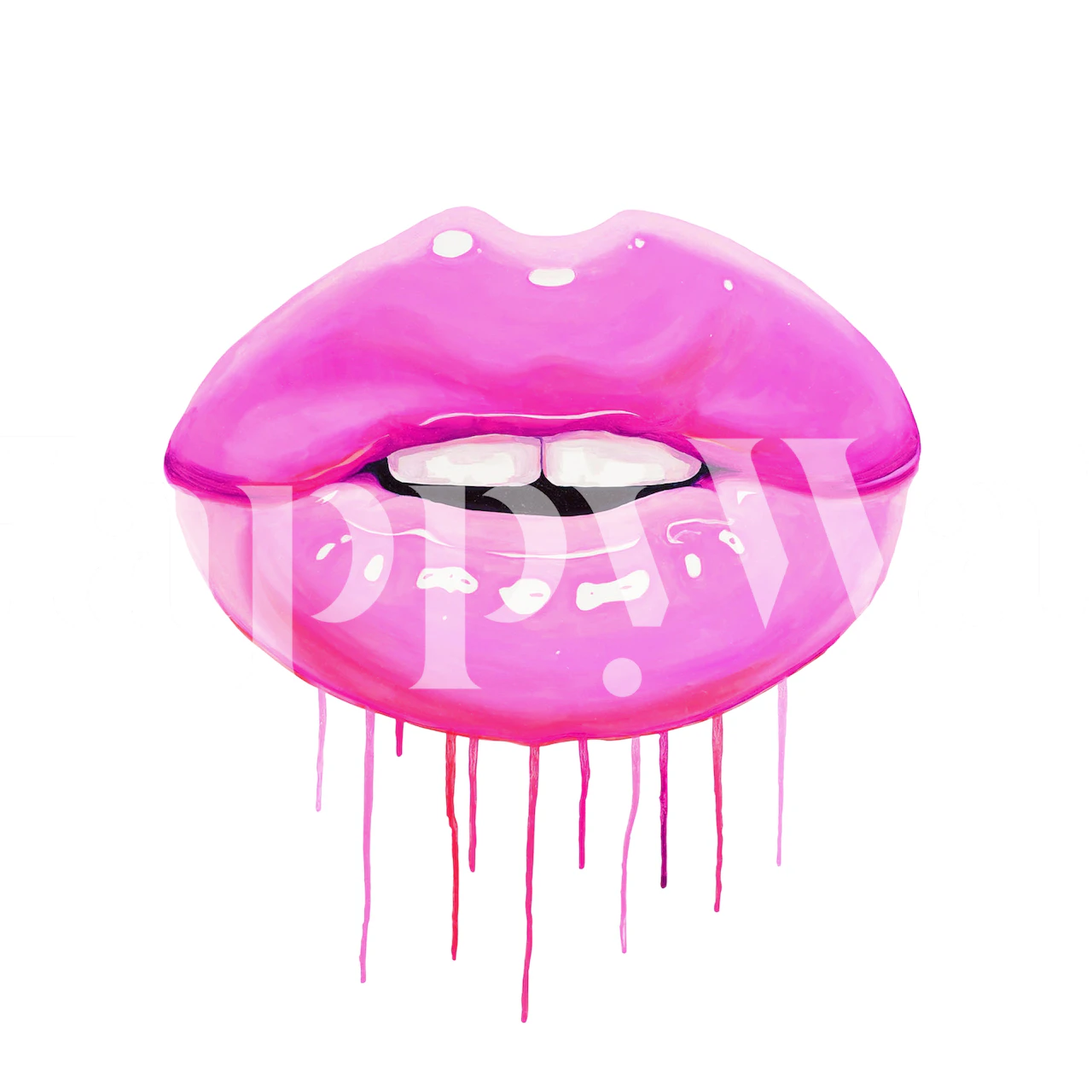 Illustration of glossy pink lips with dripping color wallpaper