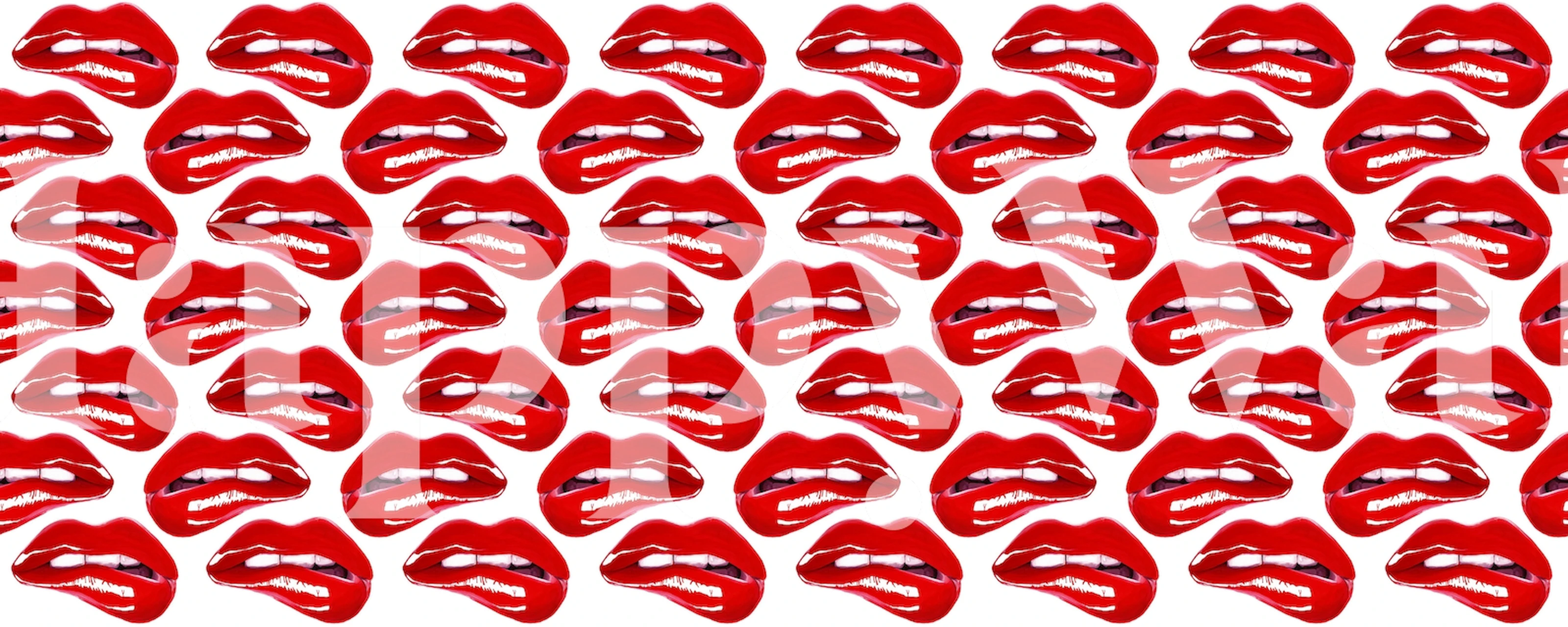 Red lips pattern wallpaper with glossy finish and white background