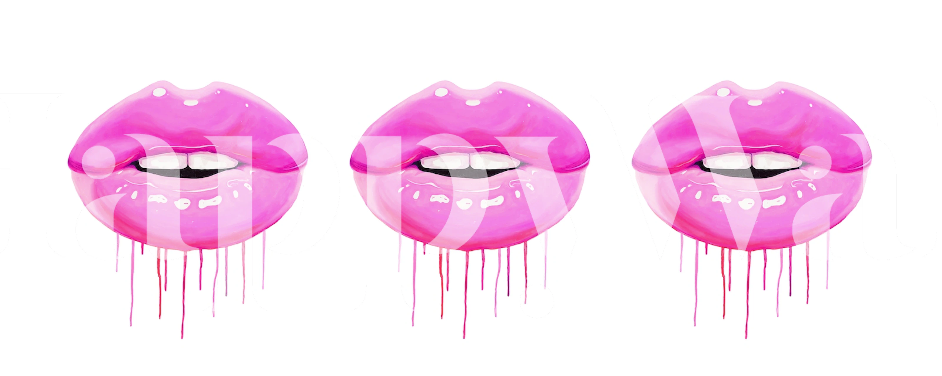 Fotomural vinílico de parede Trio de lábios rosa brilhantes com efeito de gotejamento