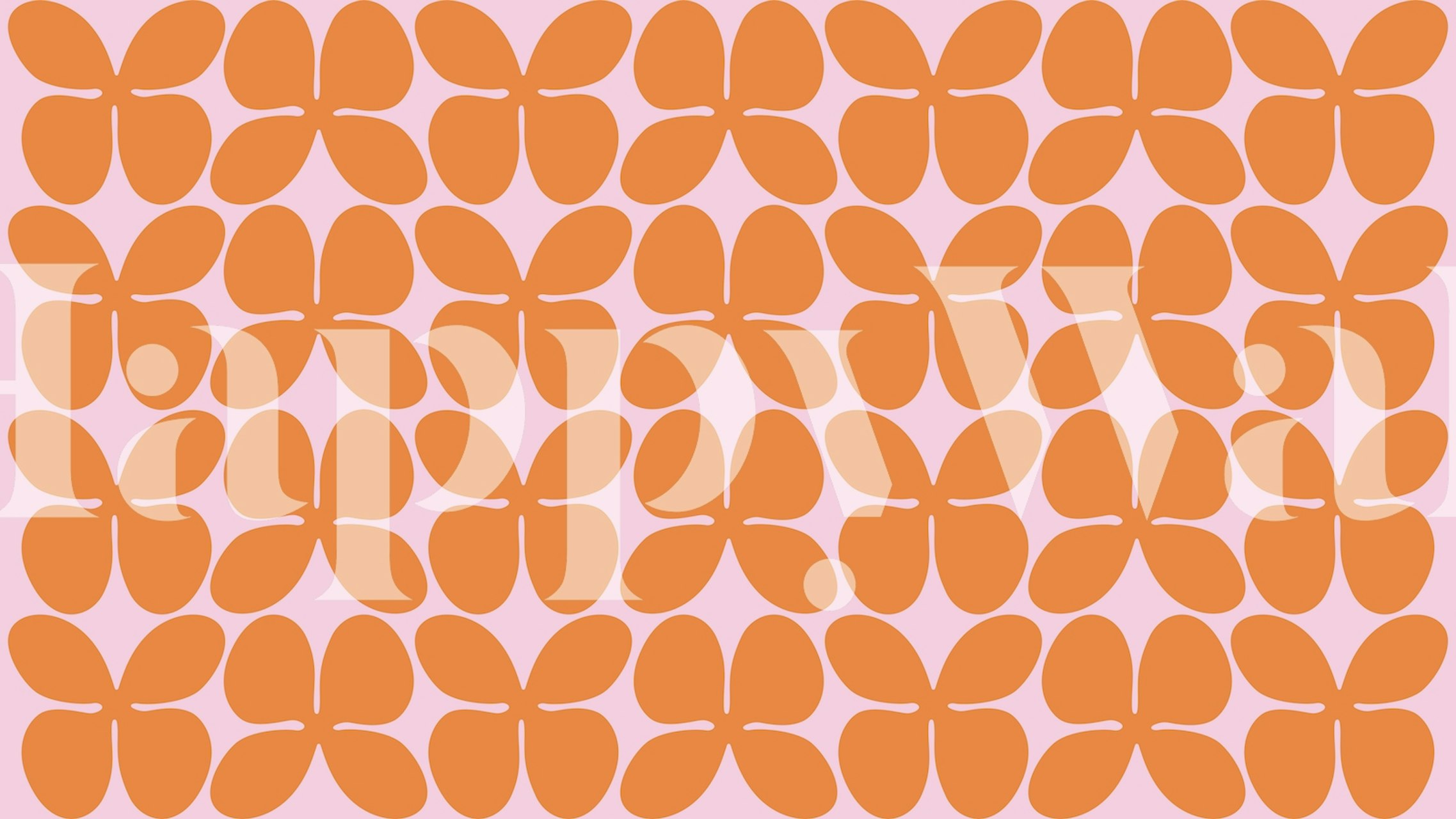 Papel de parede floral Groovy Pink Orange dos anos 70 no quarto
