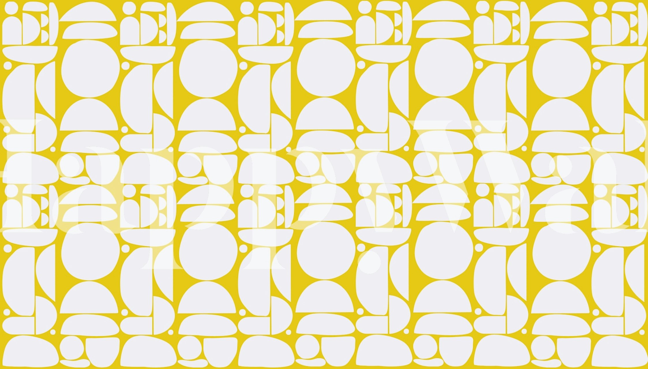 White yellow cutout shapes wallpaper in a room