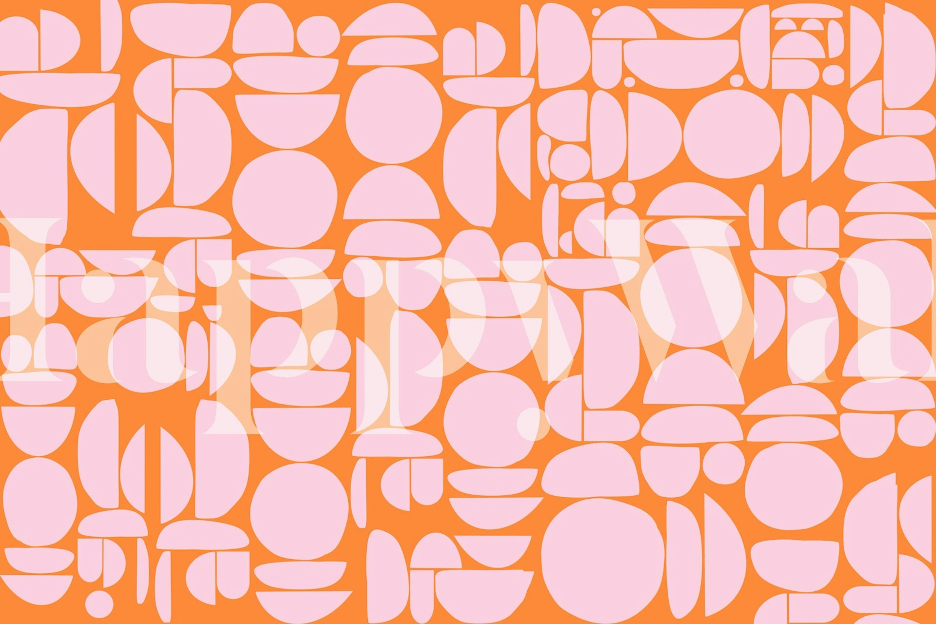 Dizajn zidnog murala sa apstraktnim narančastim i ružičastim izrezima okruglih oblika