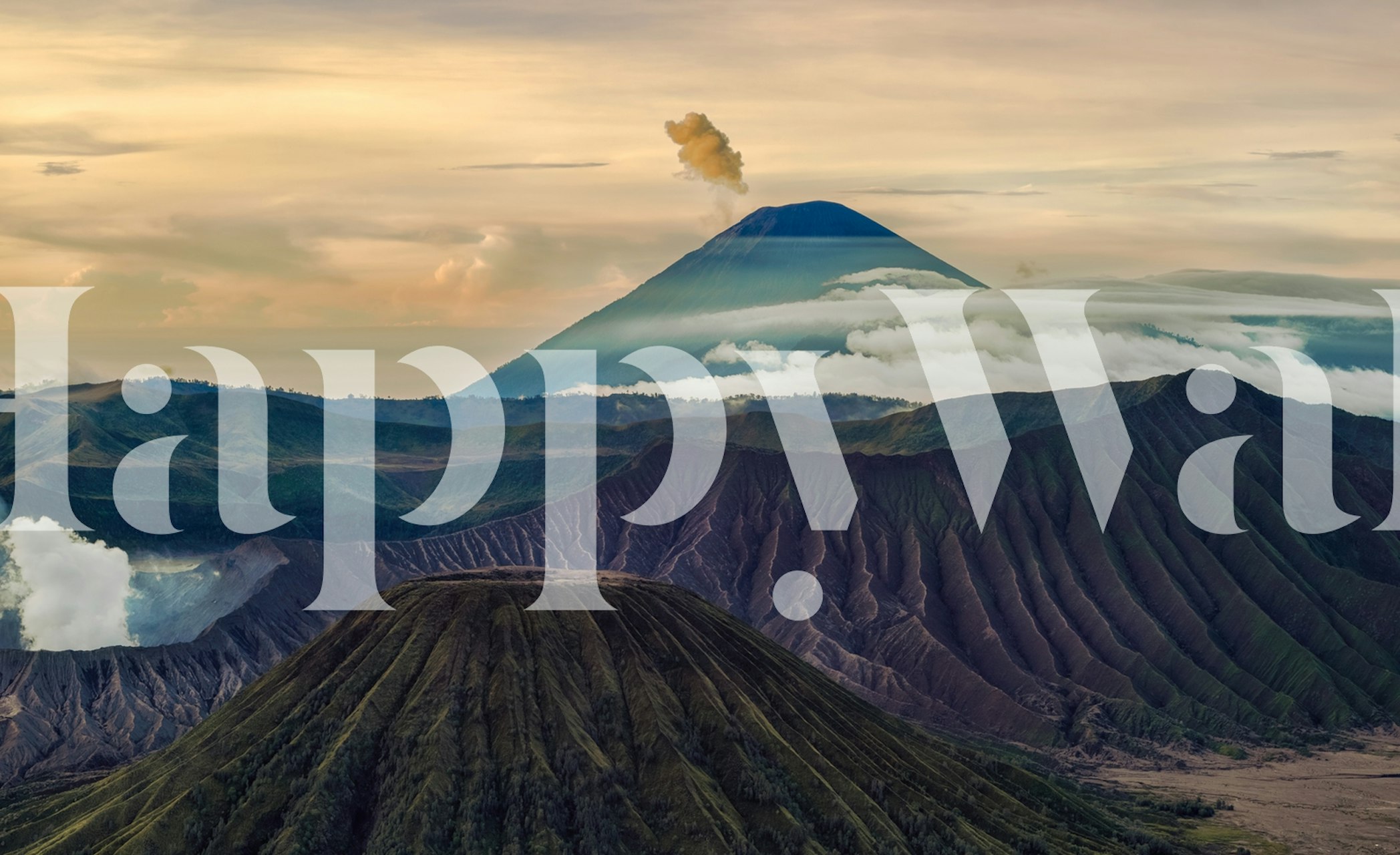 Volcanic landscape wall mural with mountain and clouds