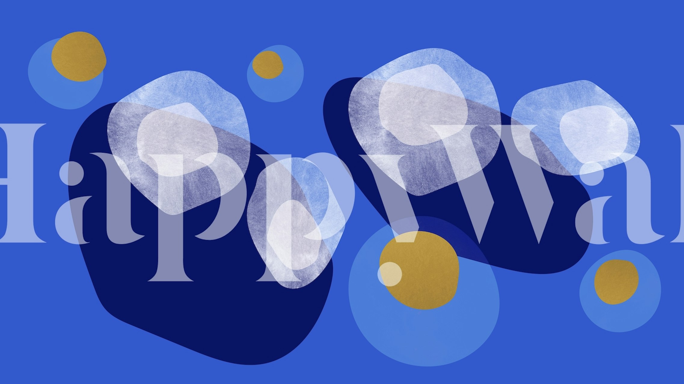 Abstract shapes in blue tones with golden accents wallpaper