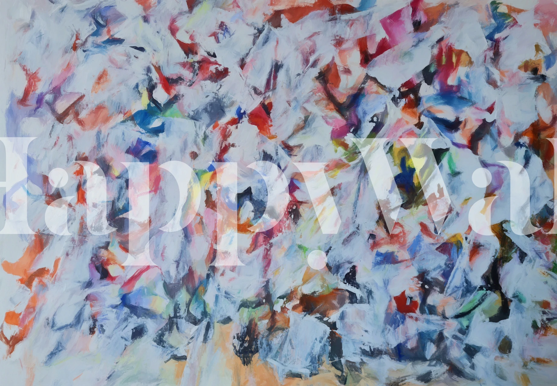 Abstrakcyjna, kolorowa fototapeta z pociągnięciami pędzla, stanowiąca mieszankę czerwieni, błękitu, różu i żółci