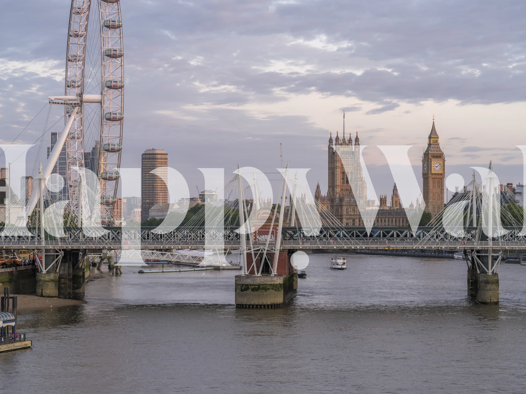 Golden Jubilee Bridge-vægmaleri med London Eye og Big Ben