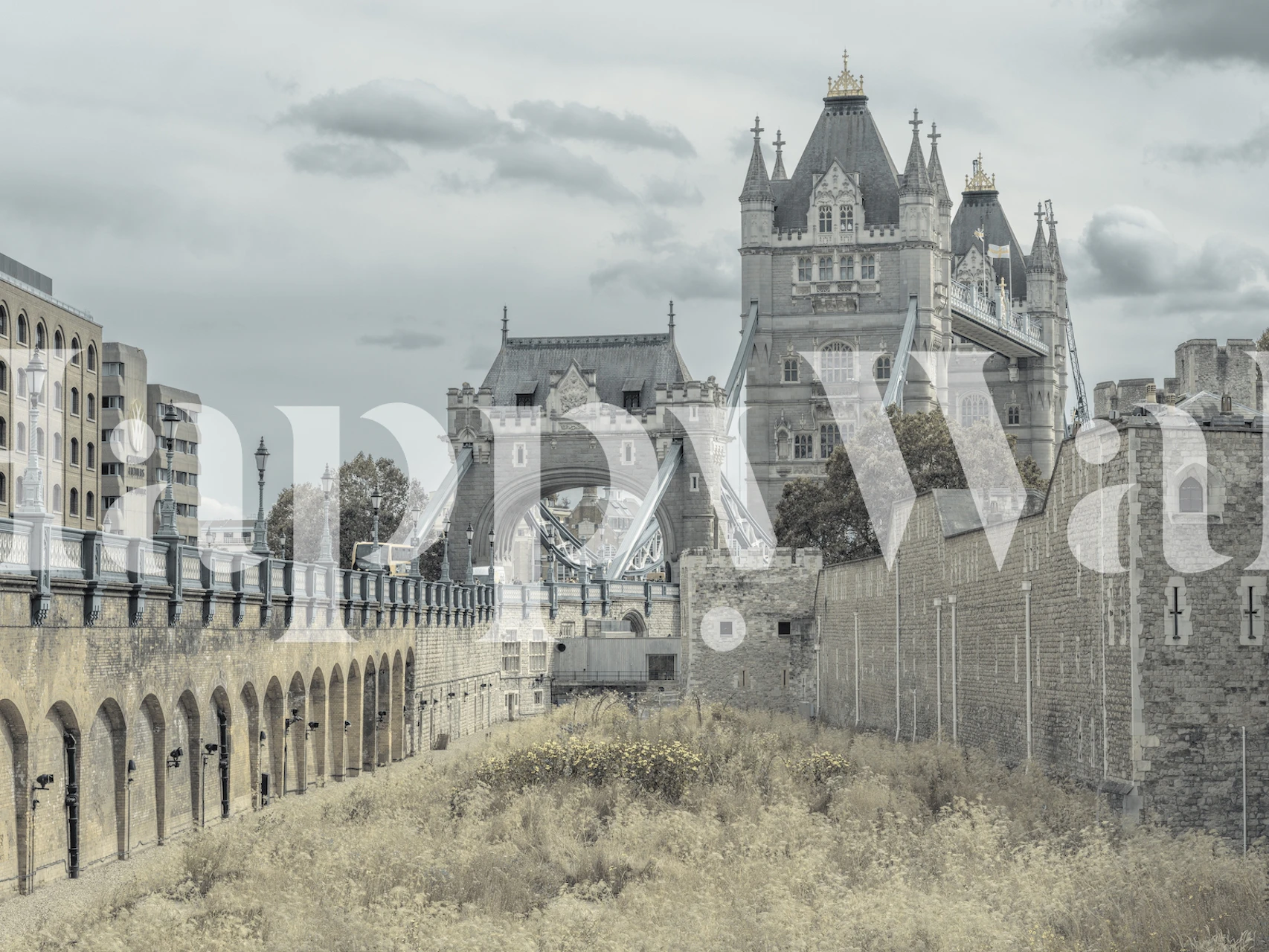 London Bridge historisk veggmaleri i monokromatiske toner