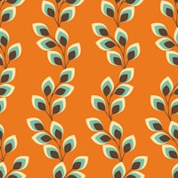 Retro wavy leaves - orange ταπετσαρία