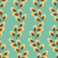 Retro wavy leaves - teal ταπετσαρία