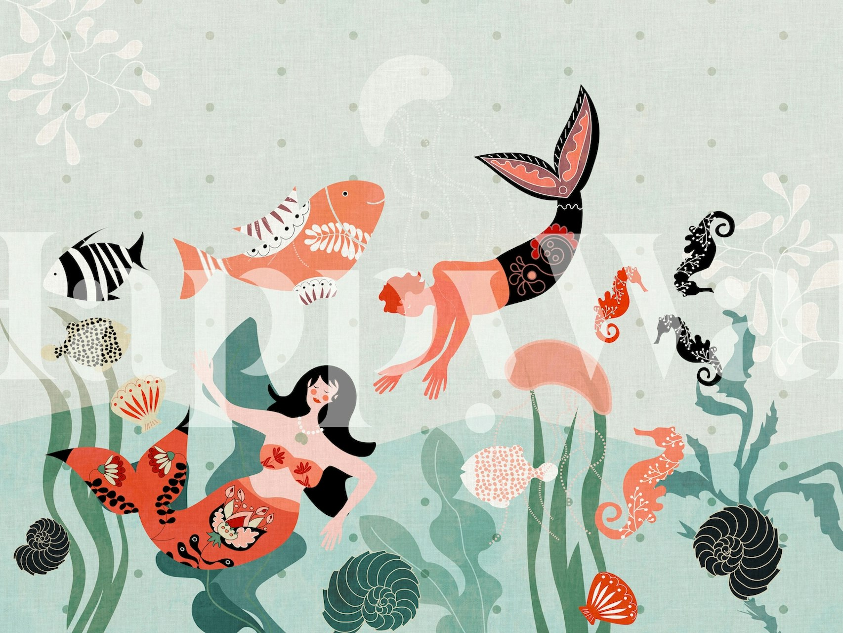 Little mermaid illustration papel de parede em um quarto