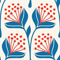 Hand drawn flowers, blue red (2876D) behang