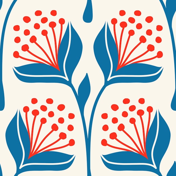 Hand drawn flowers, blue red (2876D)