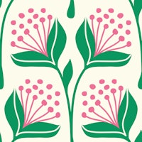 Hand drawn flowers, green pink (2876 E) behang