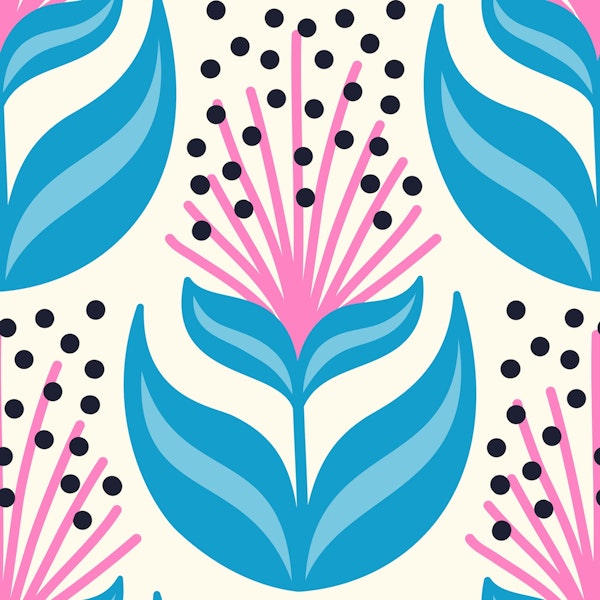 Abstract flowers, blue pink (2877 B)