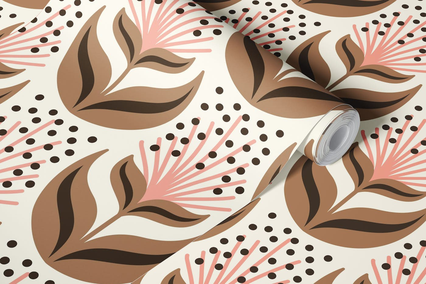 Abstract flowers, brown pink (2877 C) wallpaper roll