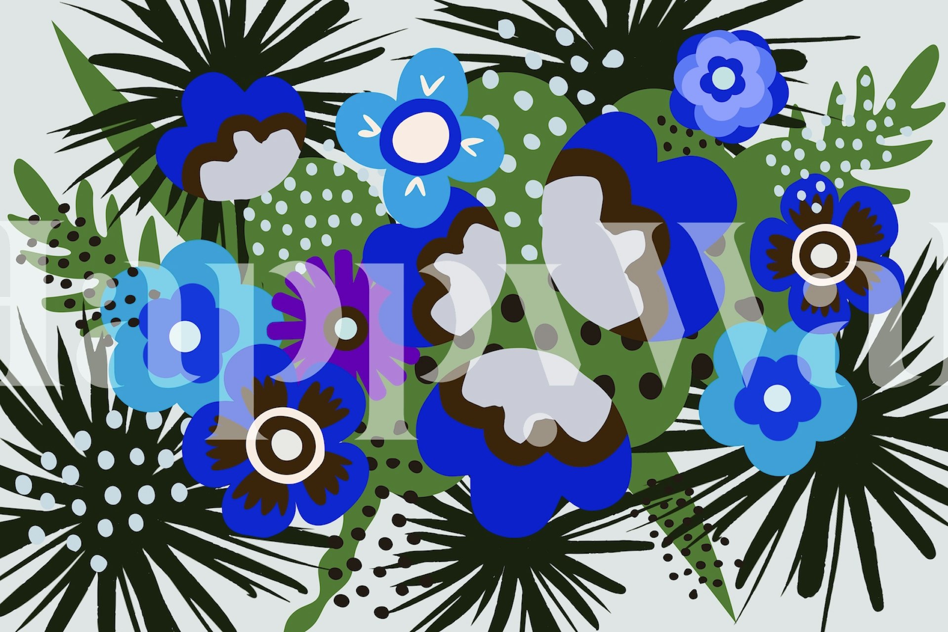 En färgglad blommönstertapet från mitten av århundradet perfekt för att skapa en retroestetik i alla rum.