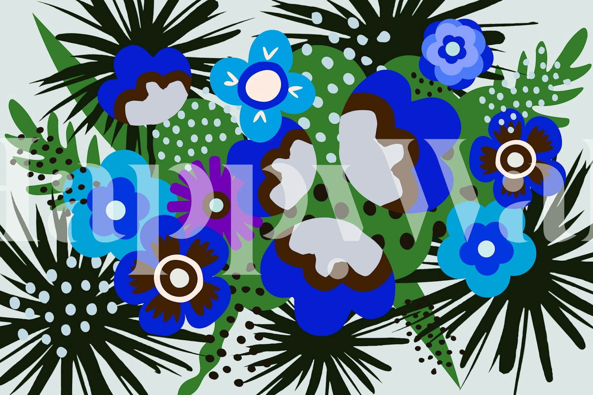 Kolorowa tapeta z motywem kwiatowym z połowy stulecia, idealna do stworzenia estetyki retro w każdym pomieszczeniu.