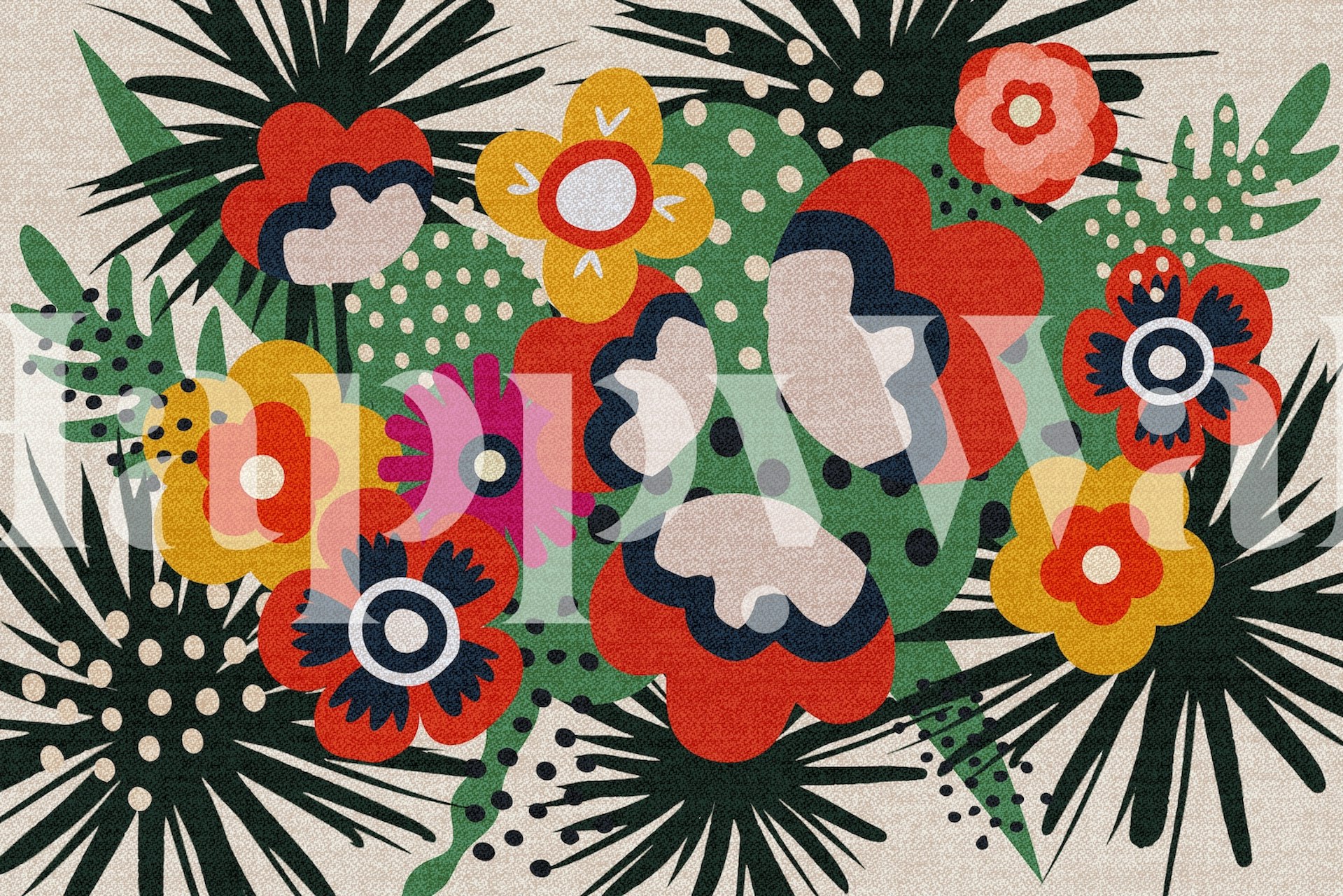 Värikäs Abstract Retro Leaves Floral Pattern