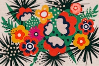 Abstract Retro Leaves Floral Pattern wallpaper