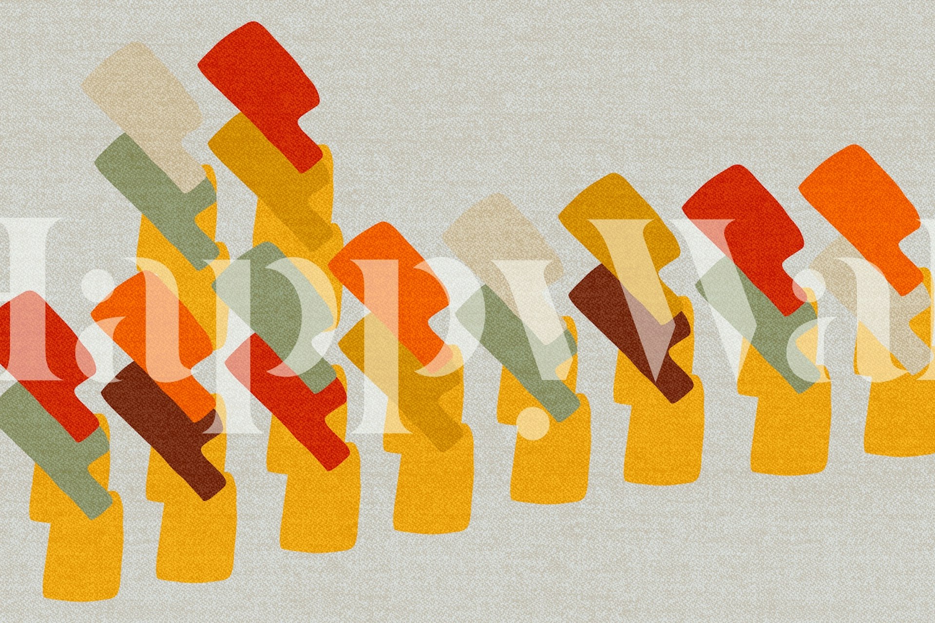 Colorful geometric shapes in red, yellow, green, and brown wallpaper