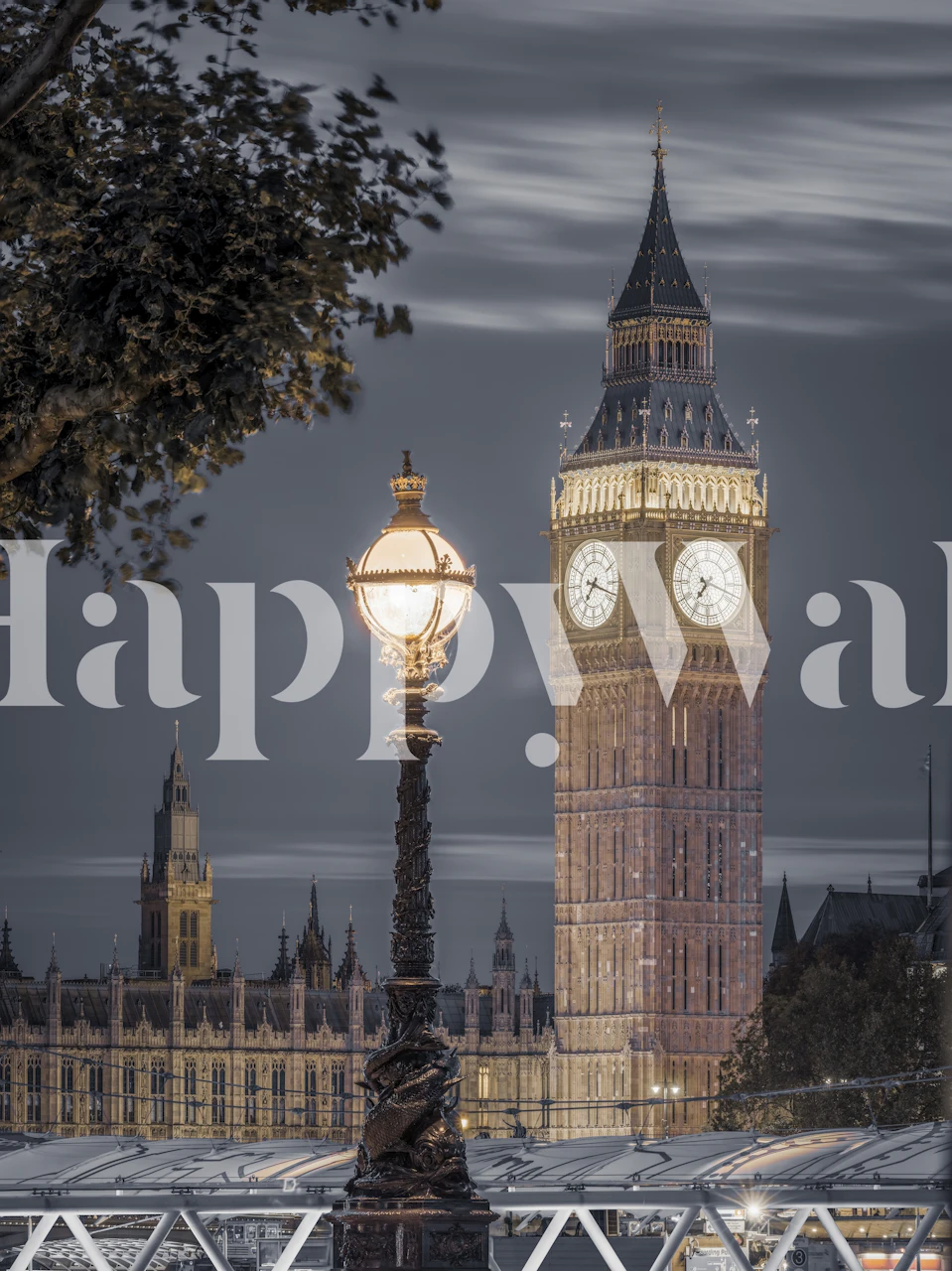 Street Lamp and Big Ben wall mural with a twilight backdrop