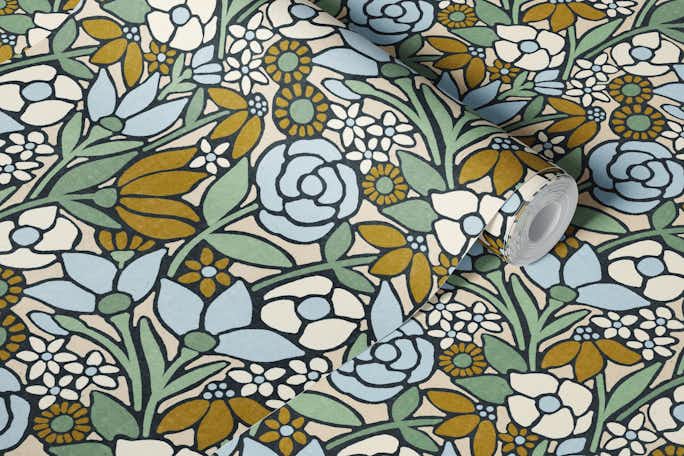 Romilly (gold and blue)wallpaper roll