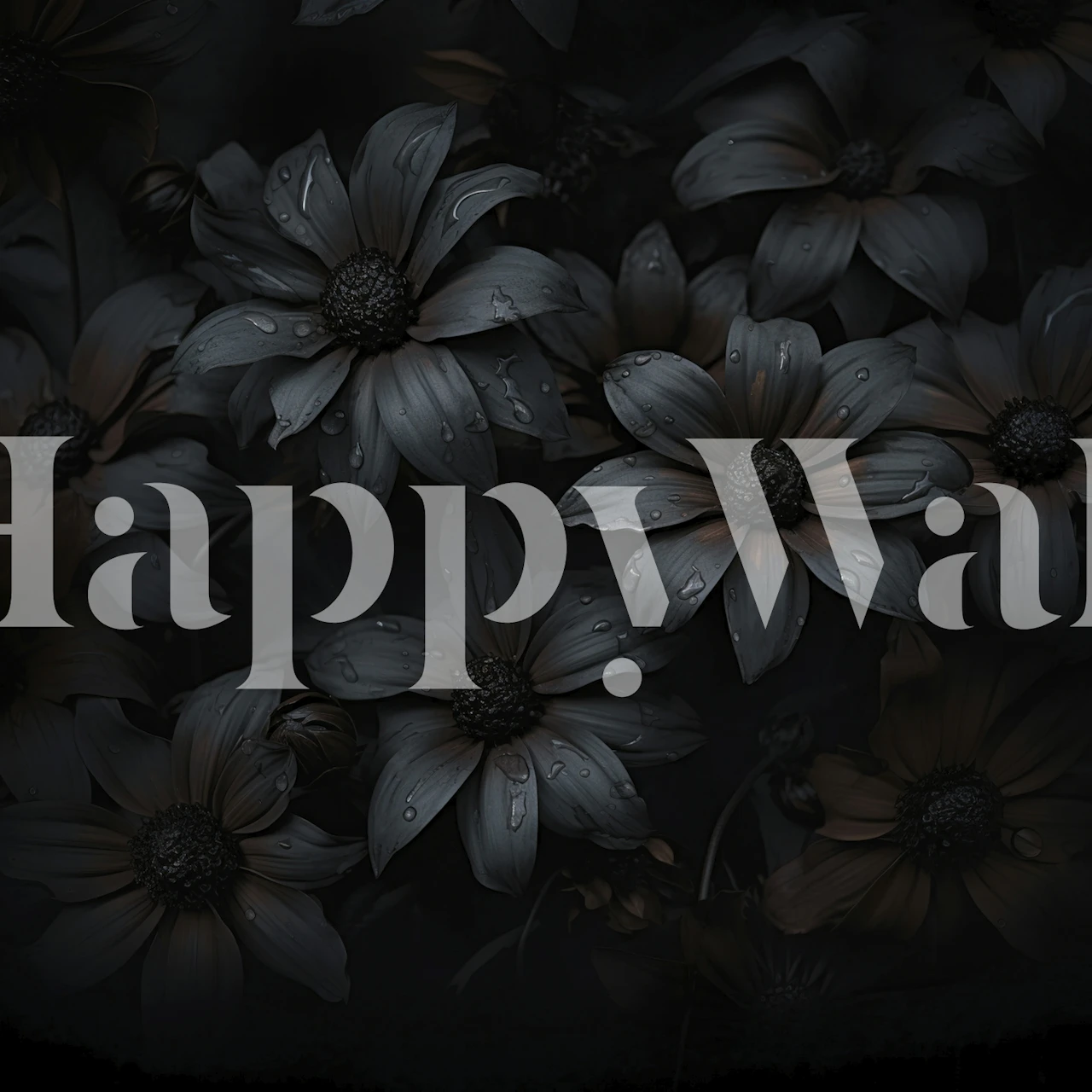 Mørkt blomstret vægmaleri med detaljerede blomster i overdådig drømmestil til indretning