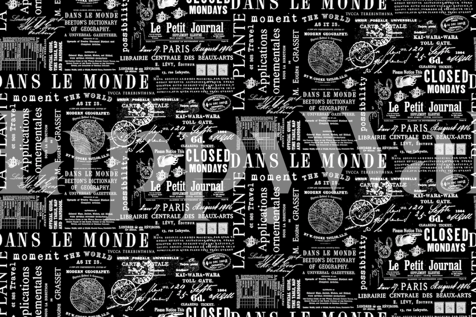 Vintage black and white script pattern wallpaper