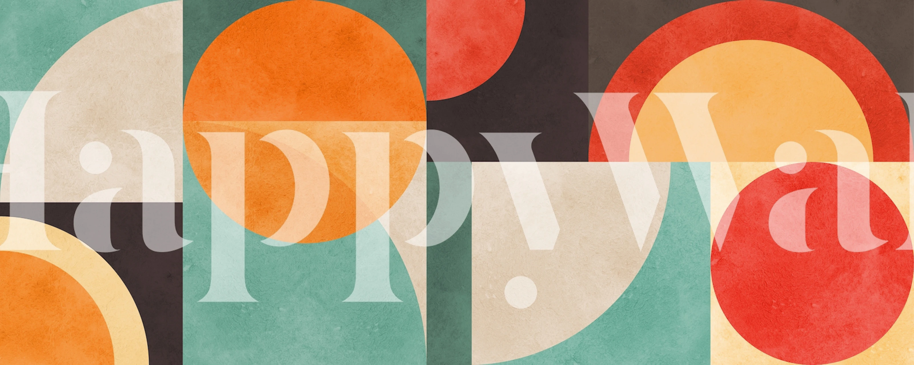 Mural de parede geométrico abstrato com tons terrosos de vermelho, laranja e verde-azulado