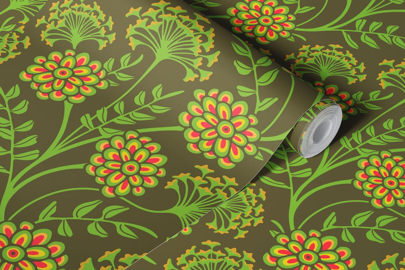 DANUBE Cottage Floral - Moss Green - Large wallpaper roll