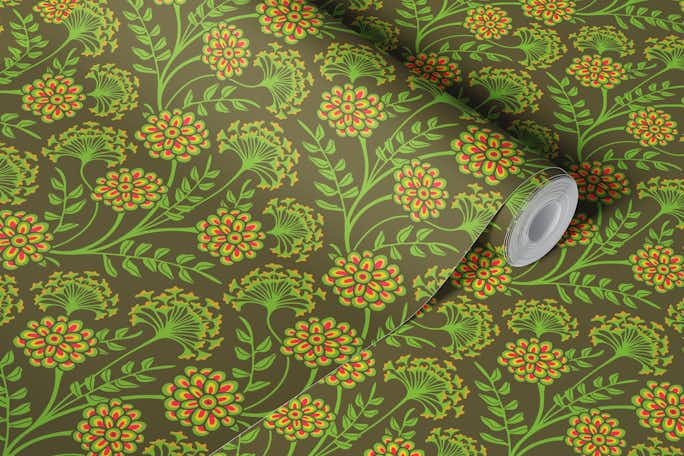 DANUBE Cottage Floral - Moss Green - Smallwallpaper roll