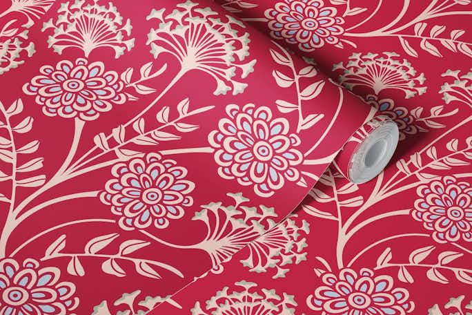 DANUBE Cottage Floral - Magenta Red - Largewallpaper roll